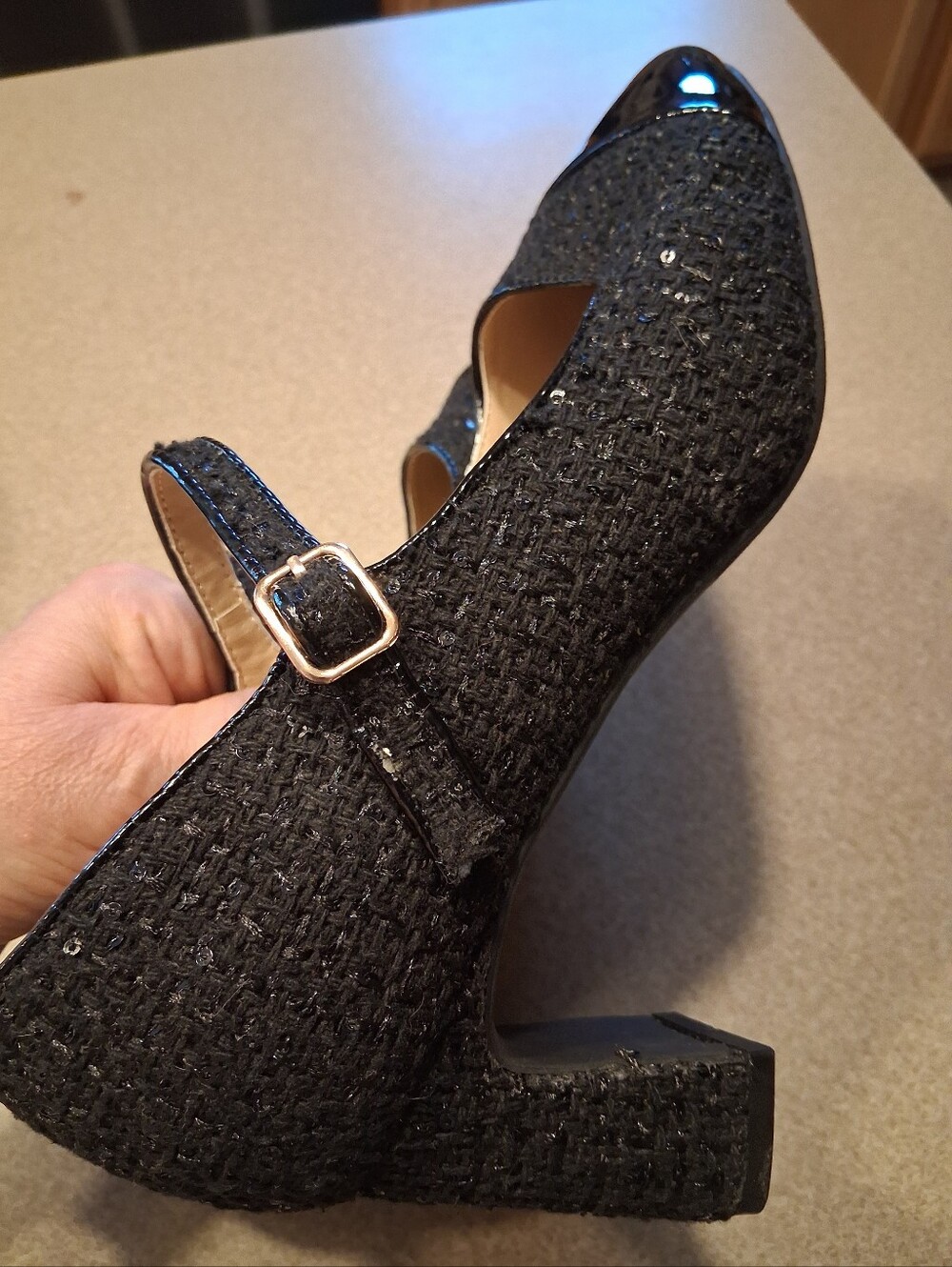 COMFORT BRAND Black Mary Jane Heels with Patent Cap Toe - Picture 12 of 13